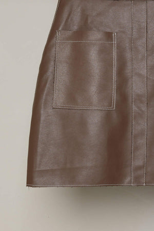 Contrast Stitch Vegan Leather Skirt