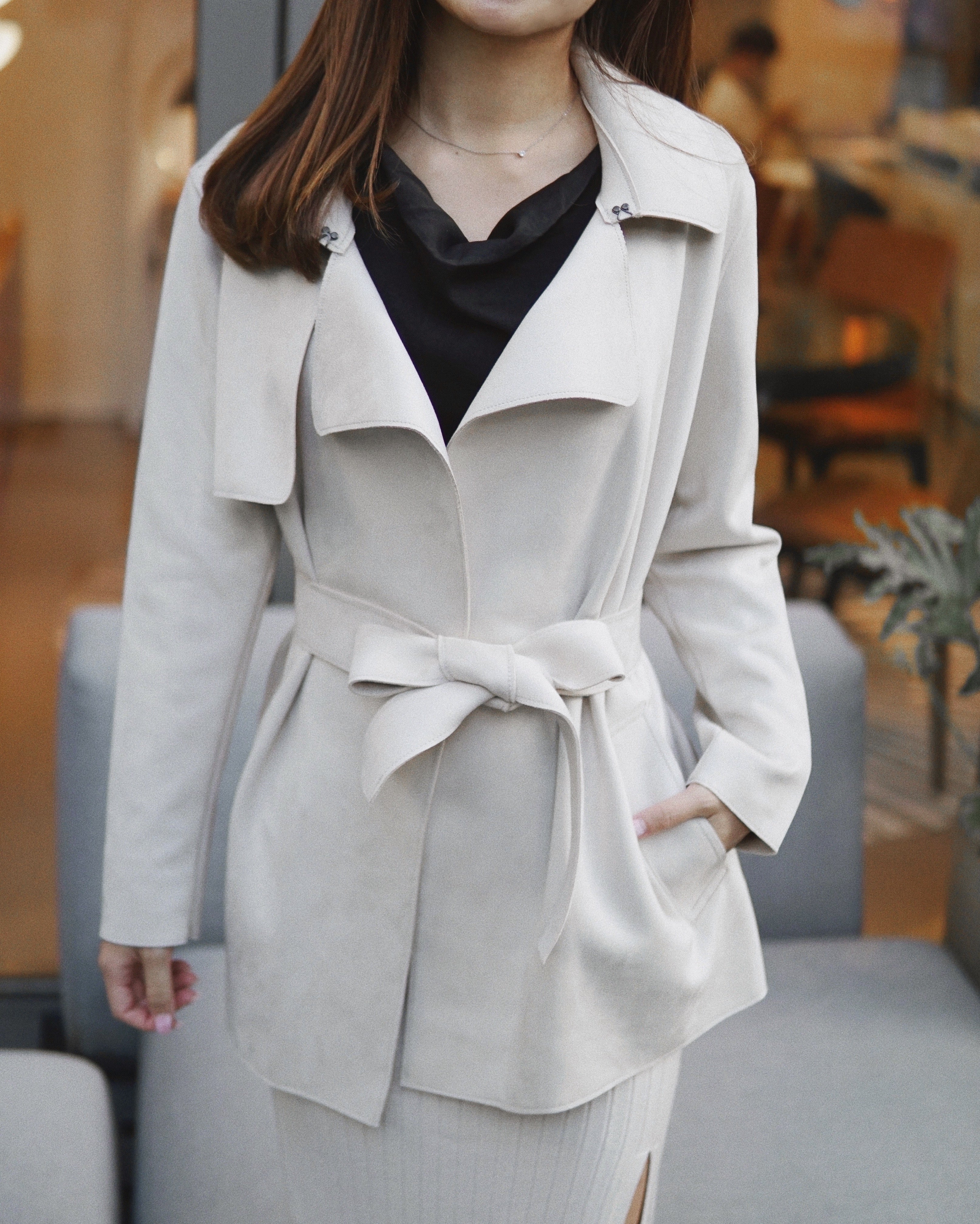 Petite Vegan Suede Trench Coat