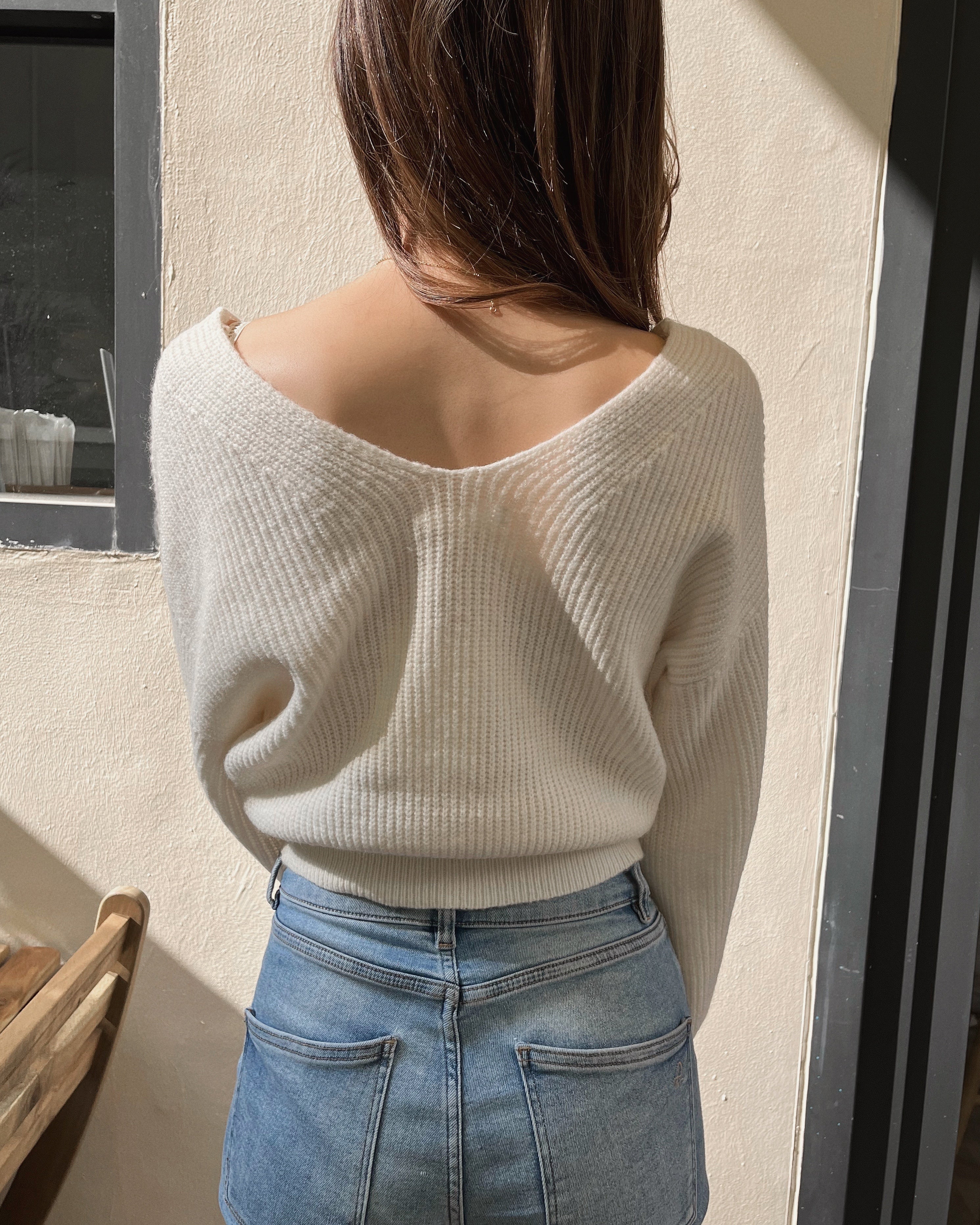 Balloon-Sleeve V Neck Sweater