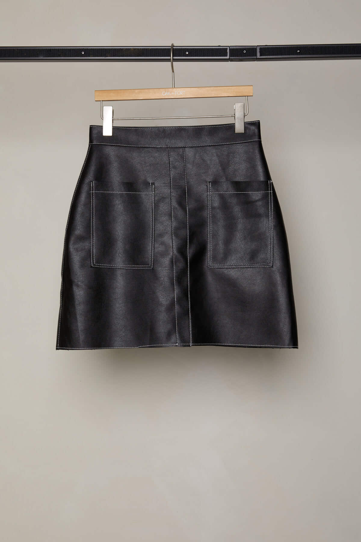 Contrast Stitch Vegan Leather Skirt