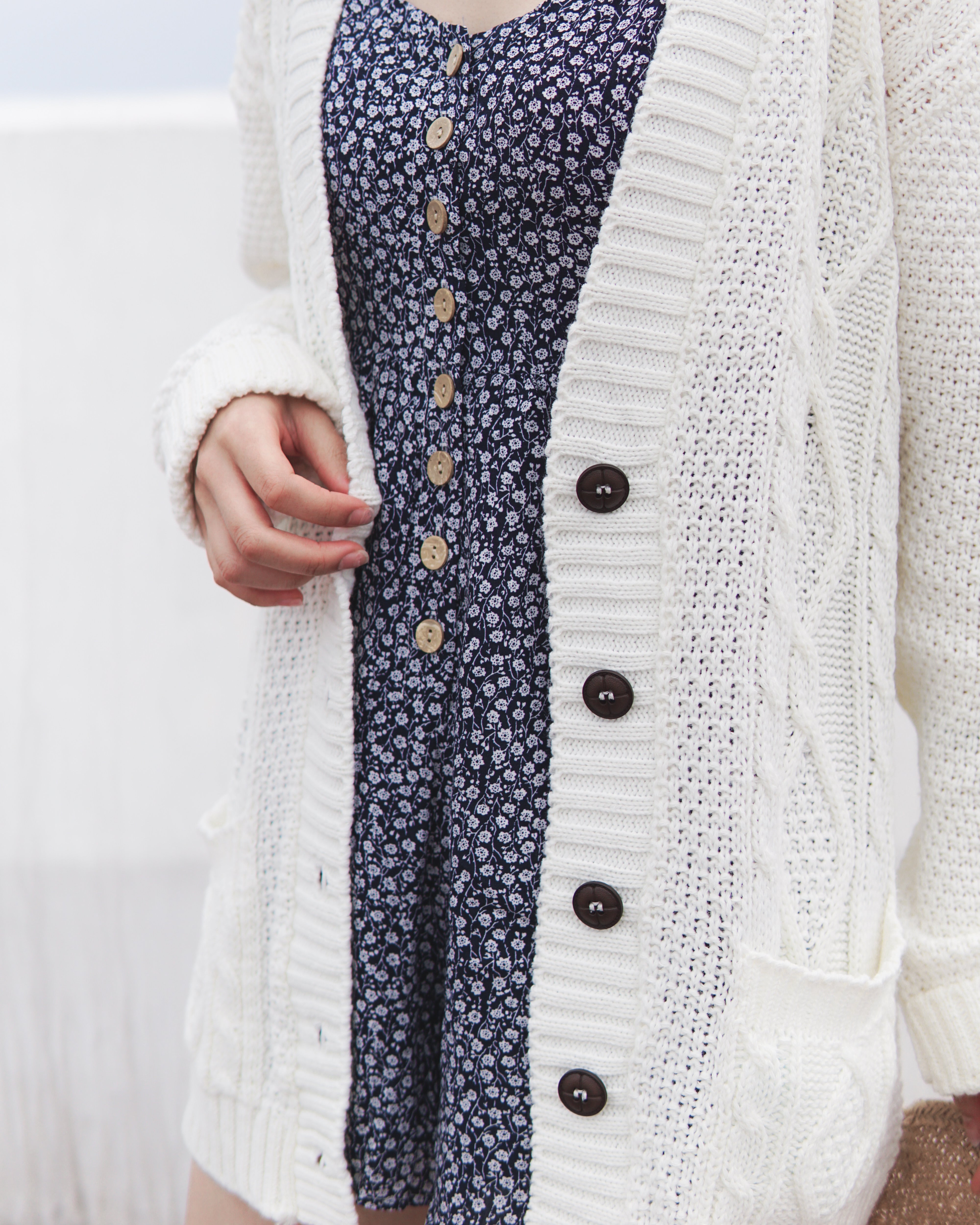 Cable Knit Button Pocket Cardigan