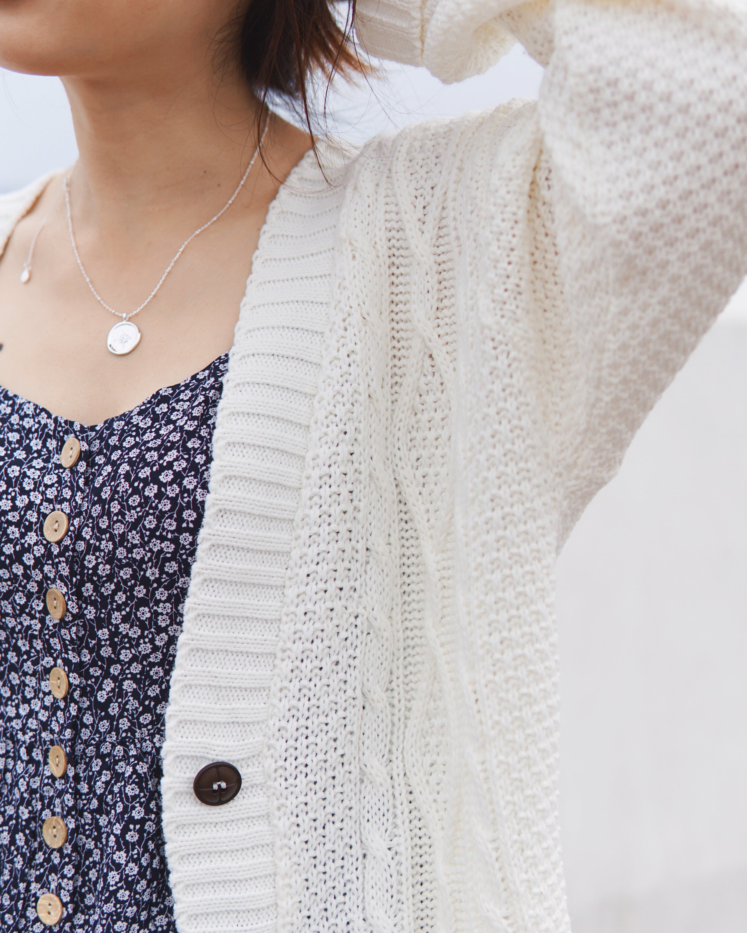 Cable Knit Button Pocket Cardigan