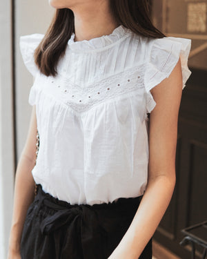 Embroidered Ruffle Sleeve Top
