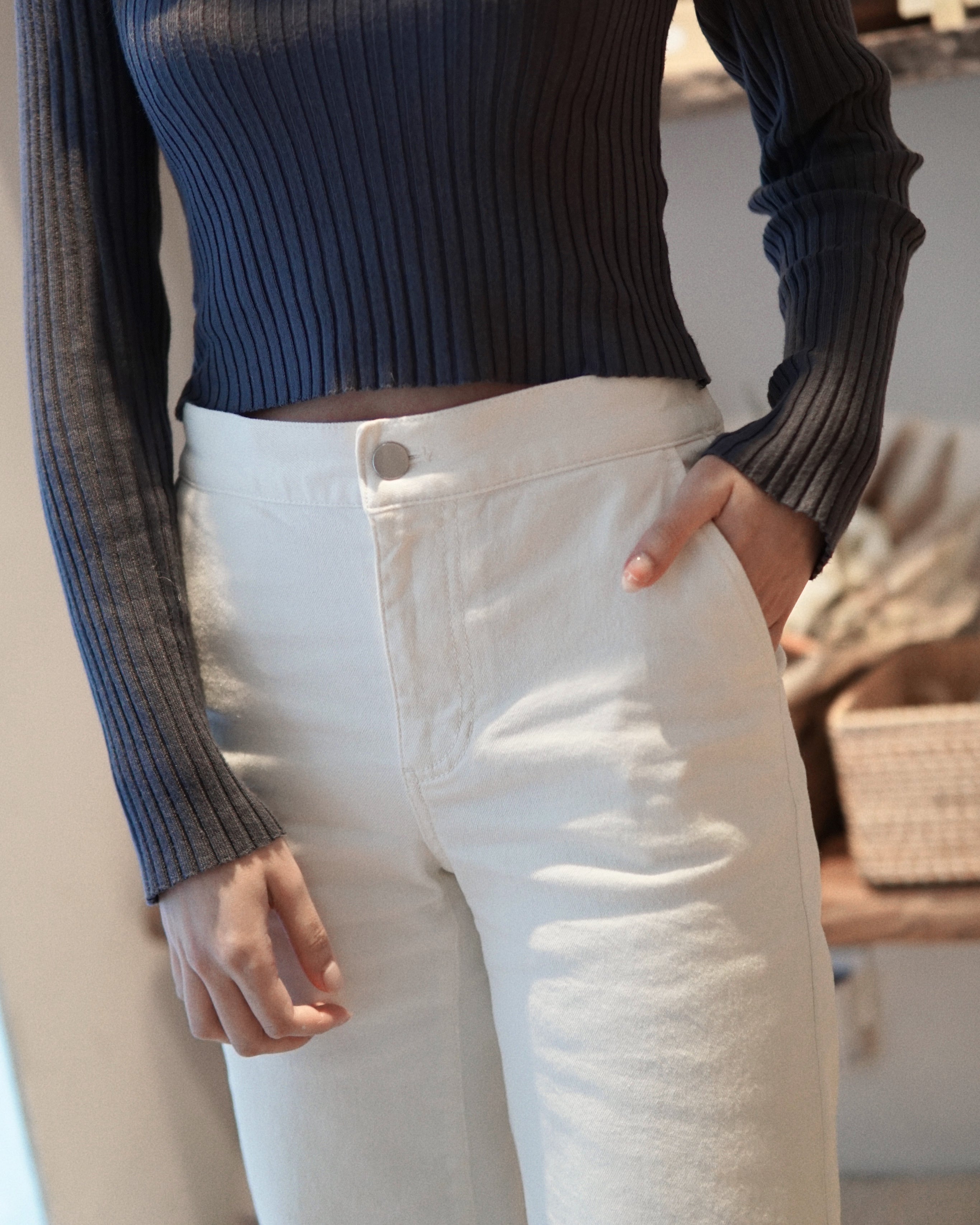 Cropped Twill Wide Leg Pant