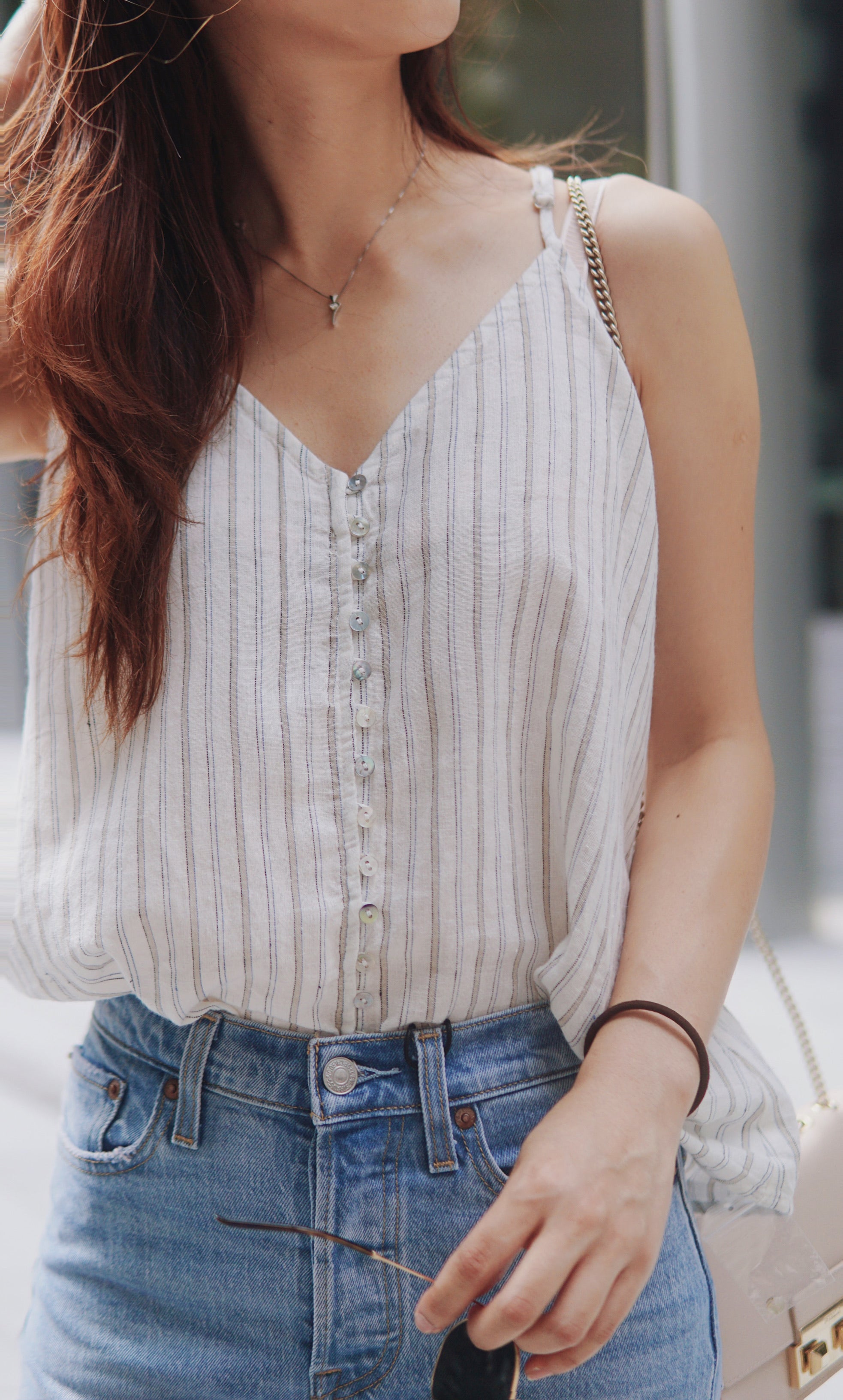 Striped Button Front Tank