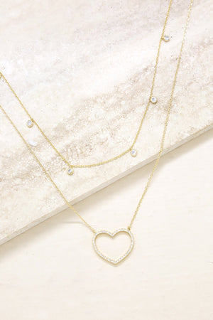 Crystal Heart & Drop Layered Necklace Set of 2