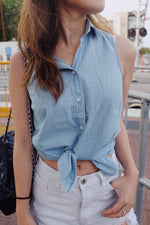 Sleeveless Chambray Shirt