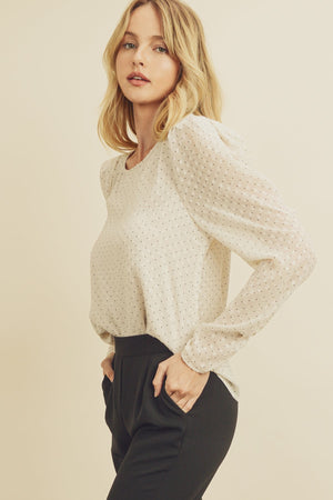 Clip Dot Puff Shoulder Blouse