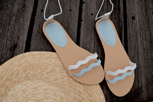 Wave White x Blue Handmade Sandals