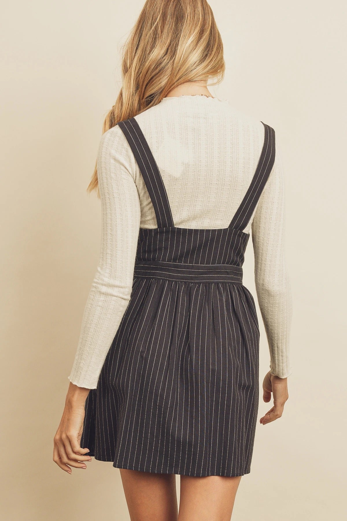 Pinstripe V-Neck Mini Dress